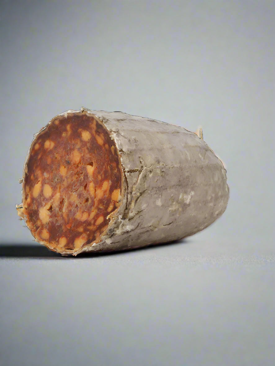 Cured salami on a white background