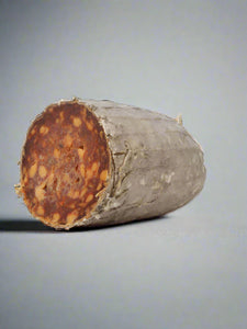 Cured salami on a white background