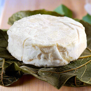 a wheel of Andante Figaro, sitting on grape leaves