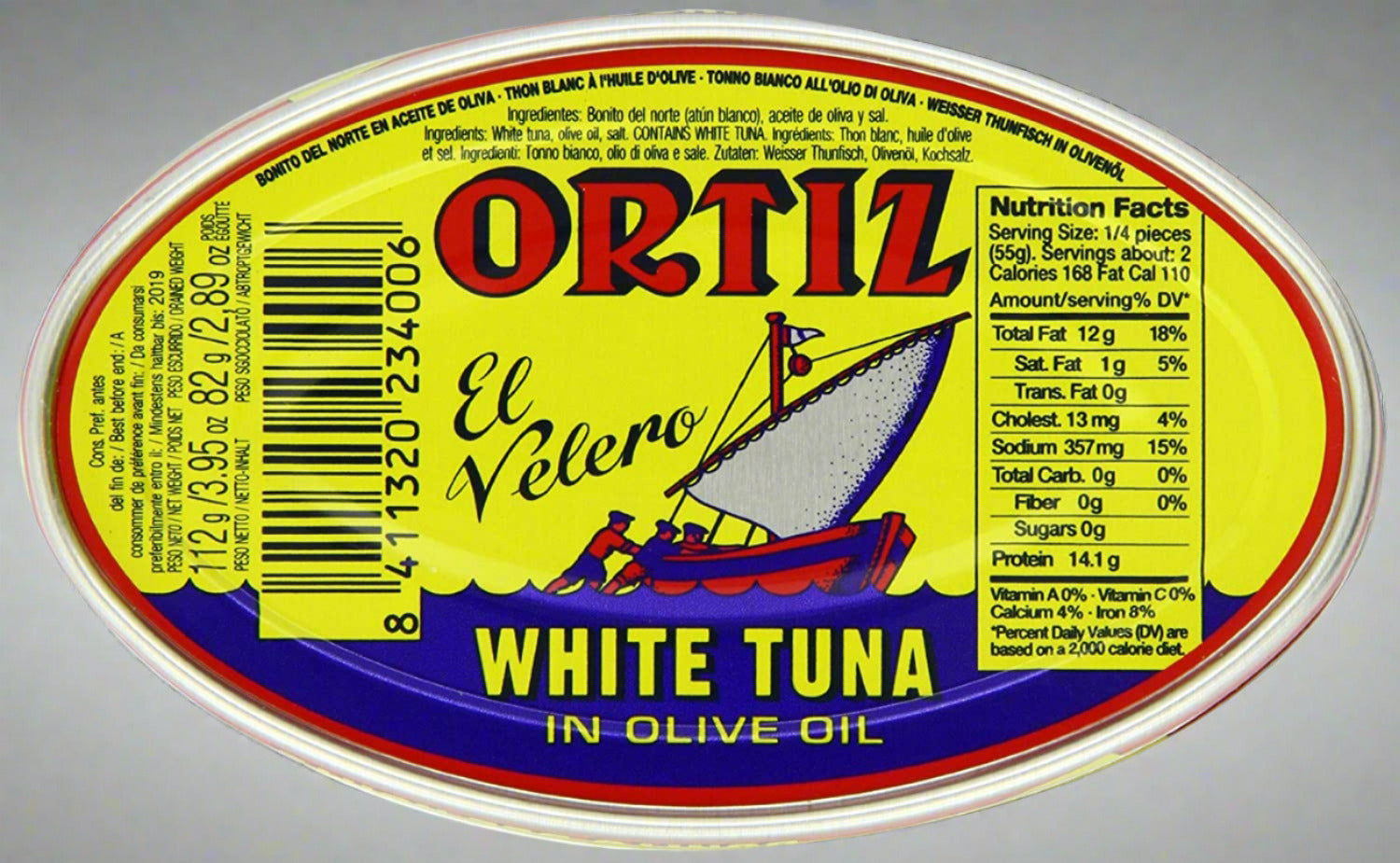 can of ortiz white tuna in olive oil, yellow can