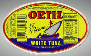 can of ortiz white tuna in olive oil, yellow can