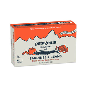 Patagonia Provisions sardines and beans packaging on a white background