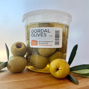 plastic container of gordal pitted oolives
