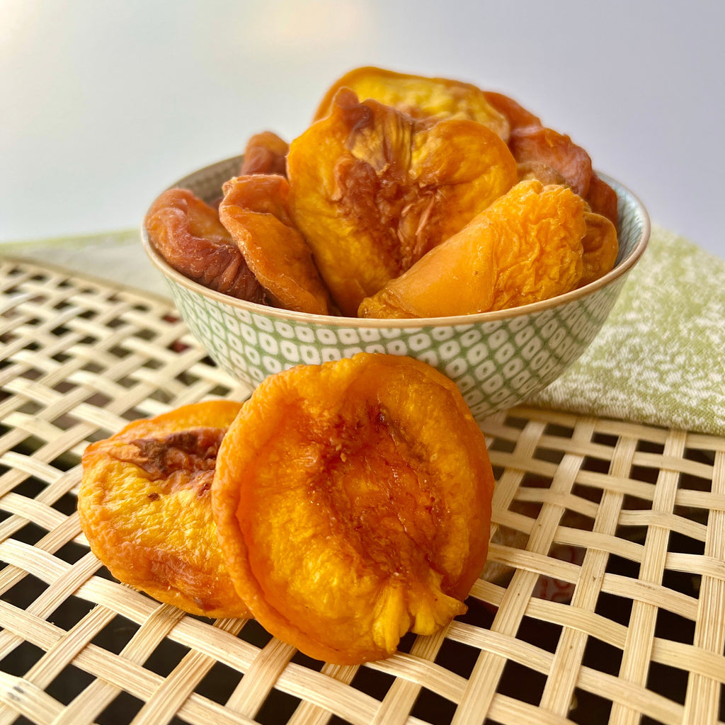 bowl of dried peach halves