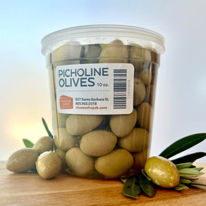 plastic container of picholine olives