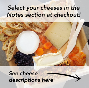 Cheese plate with three cheeses, dried fruits, and crostini