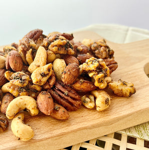 close up of sweet & spicy nuts